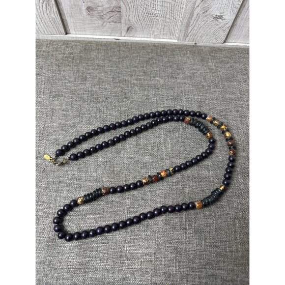 Boho Wooden Beaded Necklace With Brass Clasp & Wood Beads Womens Fashion - Picture 2 of 5